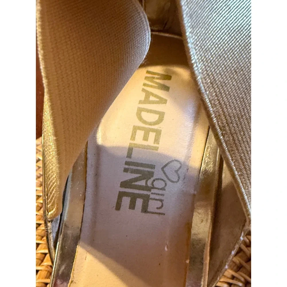 Madeline Girl Womens Metallic Gold Strappy Stiletto Heels Ankle Strap Size 8